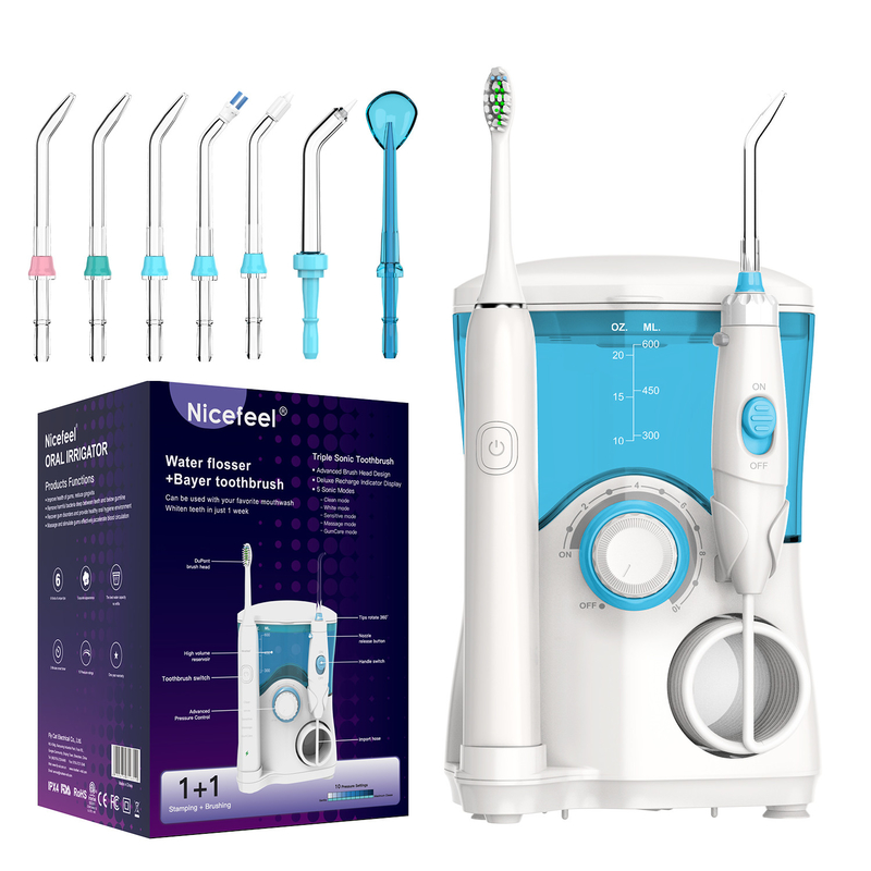 Combinação de escova de dentes com fio dental de 600 ml, irrigador oral e escova de dentes elétrica em um
