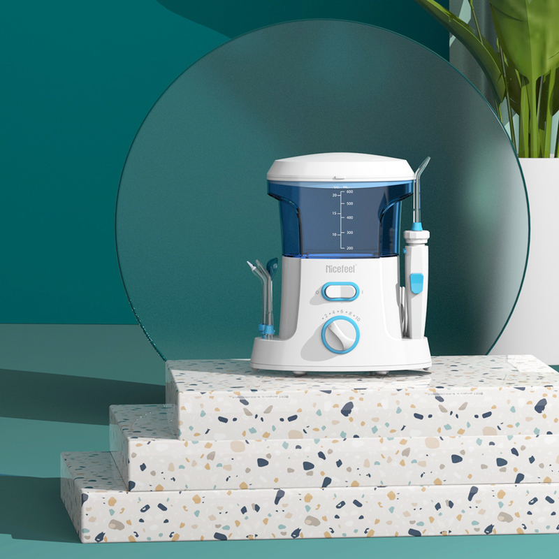 Fio dental de água ABS ajustável de 600 ml para uso familiar spa oral branco azul