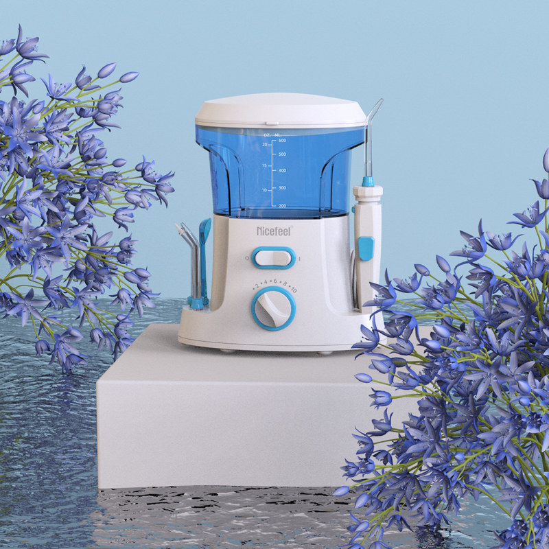 Fio dental de água ABS ajustável de 600 ml para uso familiar spa oral branco azul