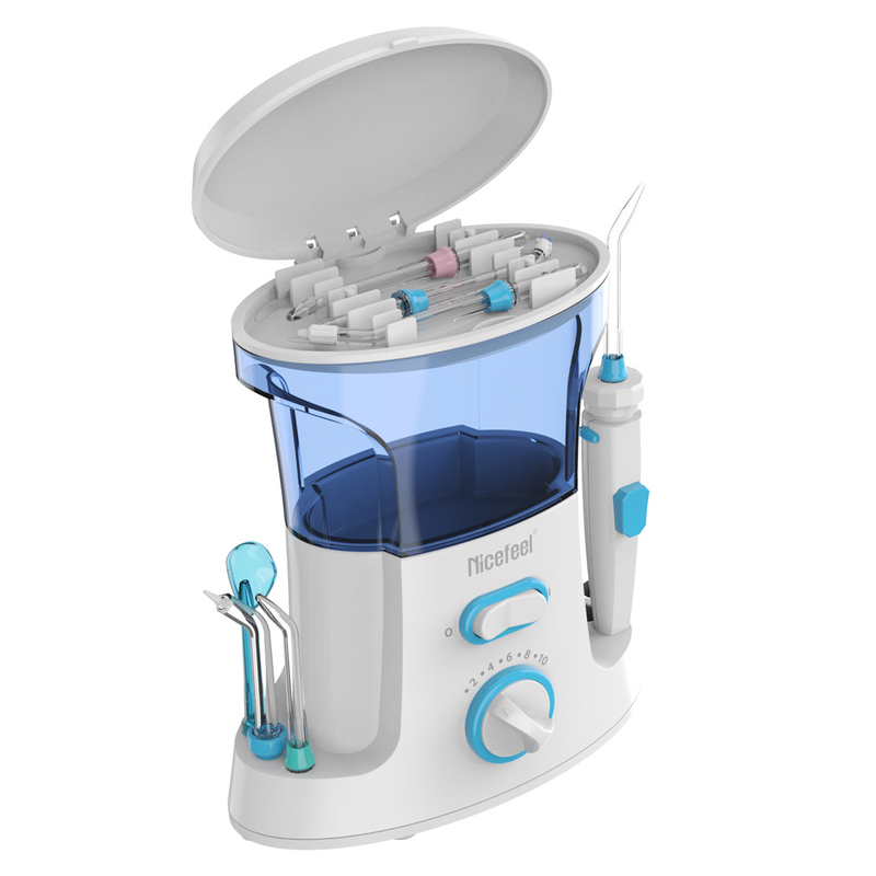 Fio dental de água ABS ajustável de 600 ml para uso familiar spa oral branco azul