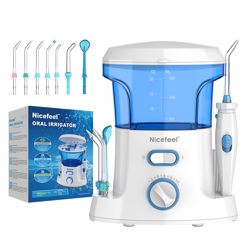 Fio dental de água ABS ajustável de 600 ml para uso familiar spa oral branco azul