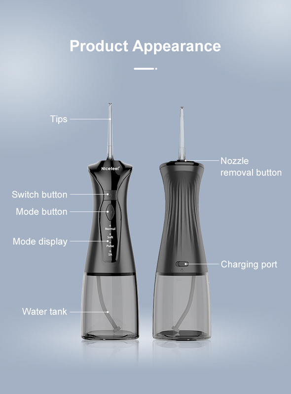 água sem corda Flosser Irrigator oral a pilhas do preto 1400mAh