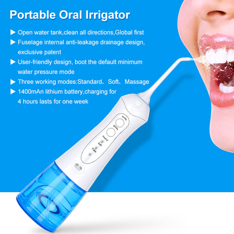 Água Flosser sem corda, líquido de limpeza portátil com 3 modos, limpeza poderosa dos dentes, tanque de água 300ML, IPX7 impermeável